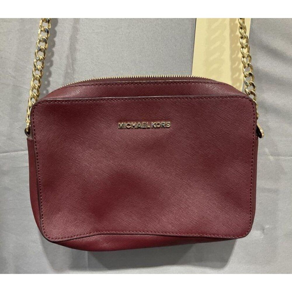 Michael Kors Jet Set Large East West Saffiano Leather Crossbody Bag Burgundy